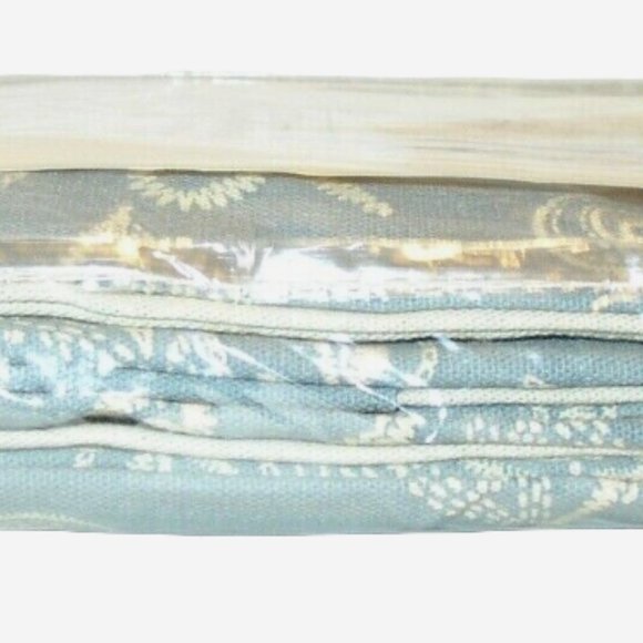 Ellis- Lexington Leaf Curtain Panel Set w Ties Rod Pocket Floral Blue 56X84L NEW - Picture 3 of 10